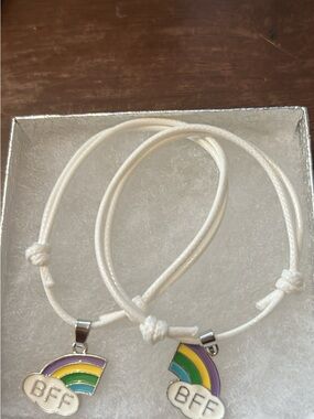 BFF Rainbow Charm Adjustable Cord Bracelets - White